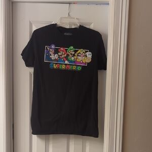Nintendo Super Mario Black Tee with Multicolor Character Print
